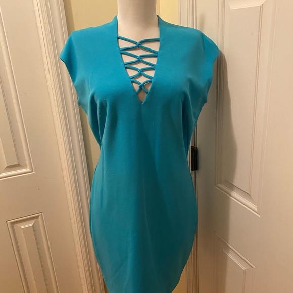 Alexia Admore Blue Lace Up Cap Sleeve Mini Dress M - Picture 4 of 12